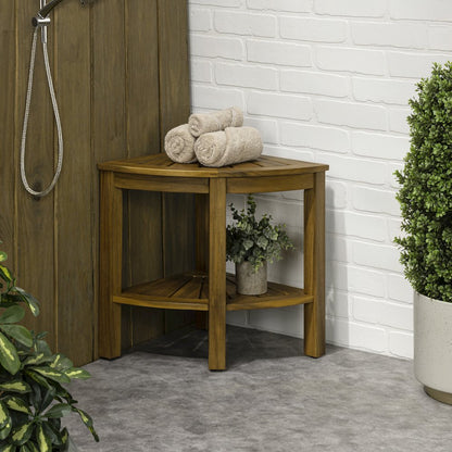 Maris Coastal 18" Natural Acacia Wood Corner Shower Stool