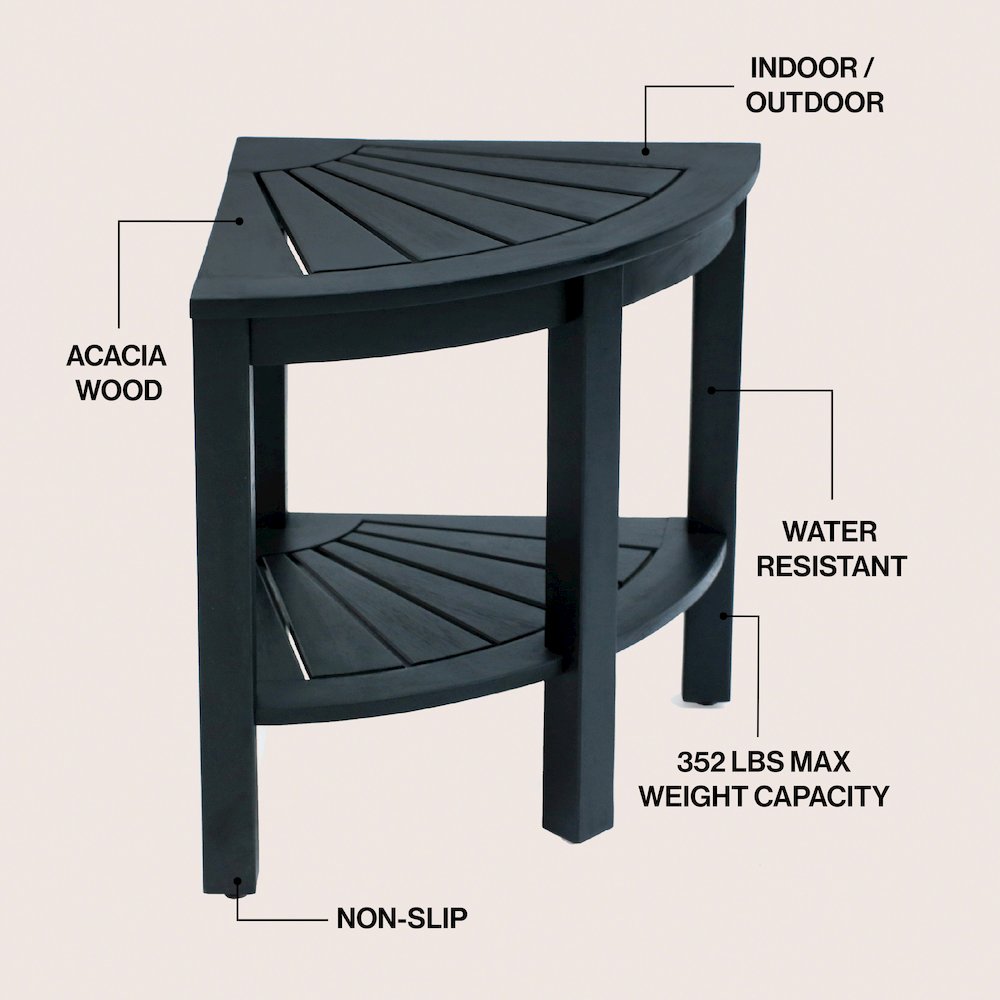 Maris Coastal 18" Black Acacia Wood Corner Shower Stool