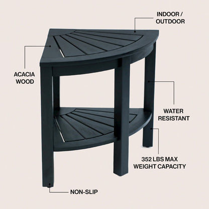 Maris Coastal 18" Black Acacia Wood Corner Shower Stool