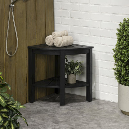 Maris Coastal 18" Black Acacia Wood Corner Shower Stool