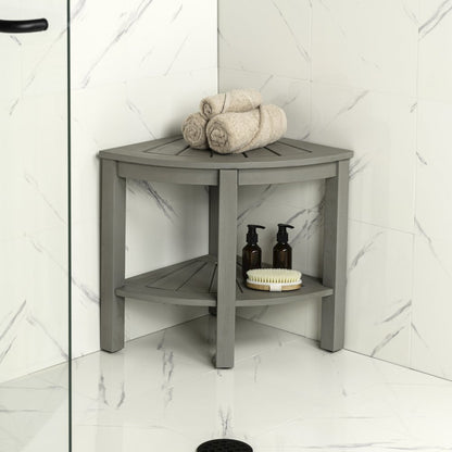 Maris Coastal 18" Gray Acacia Wood Corner Shower Stool
