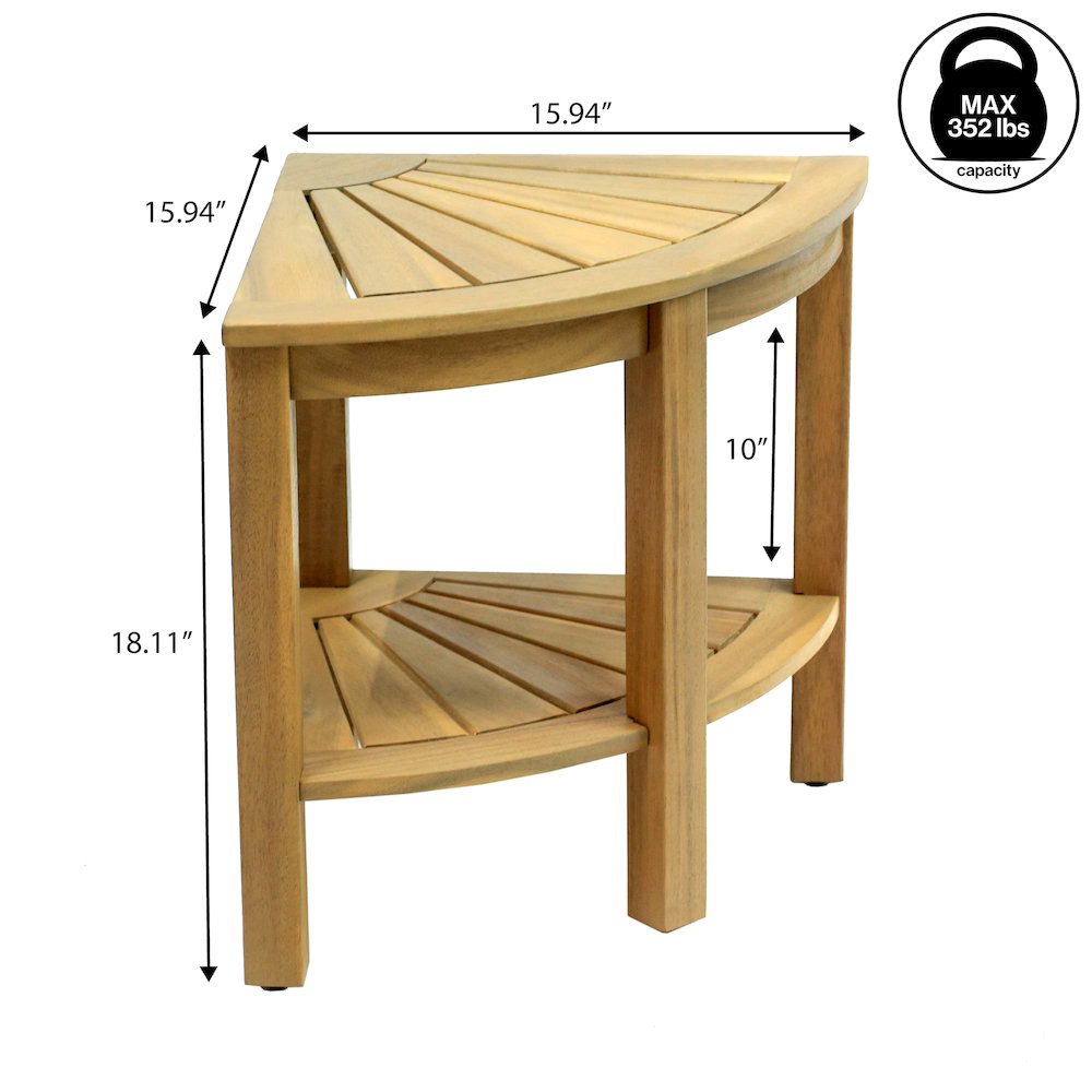 Maris Coastal 18" Light Teak Acacia Wood Corner Shower Stool