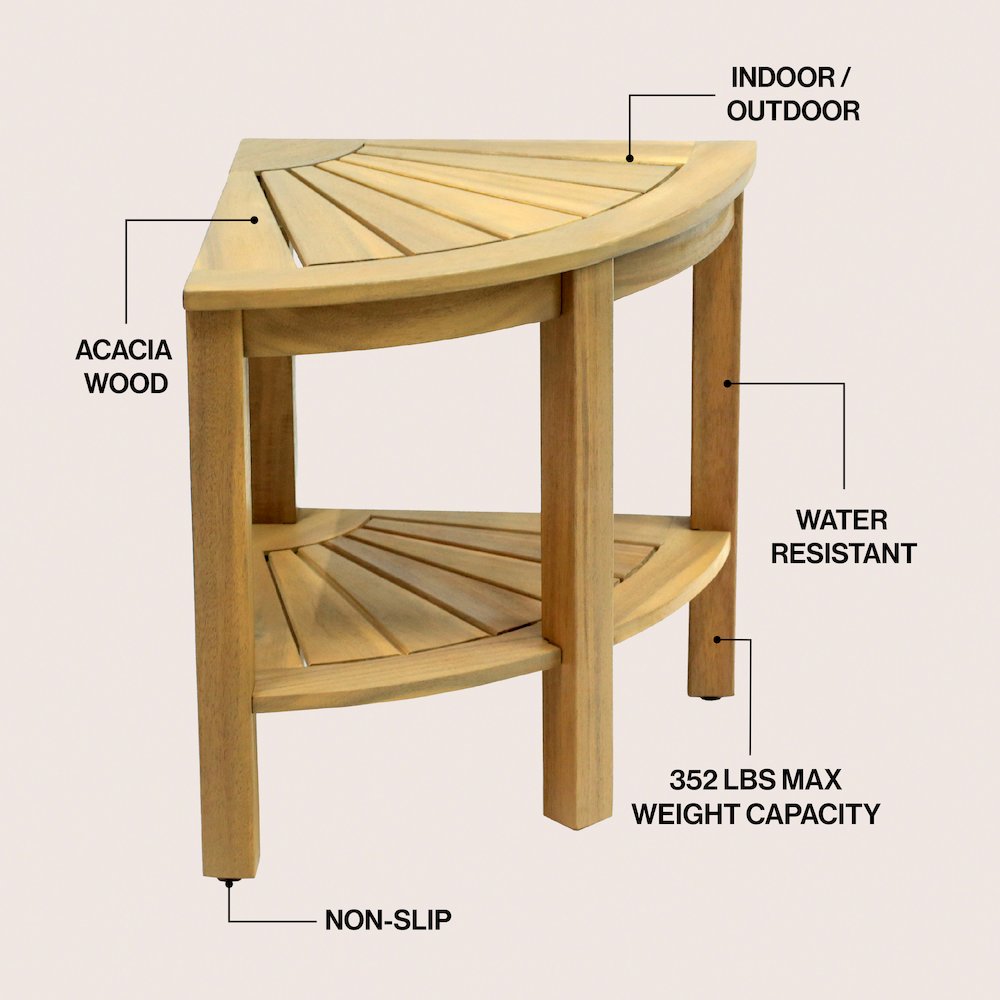 Maris Coastal 18" Light Teak Acacia Wood Corner Shower Stool
