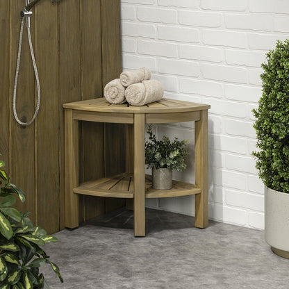 Maris Coastal 18" Light Teak Acacia Wood Corner Shower Stool