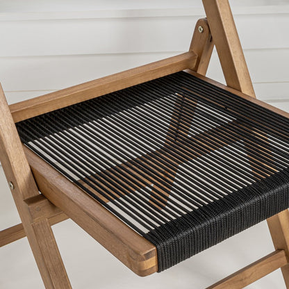 Olivier Bohemian Natural Solid Teak Wood and Black Woven Rope Armless Folding