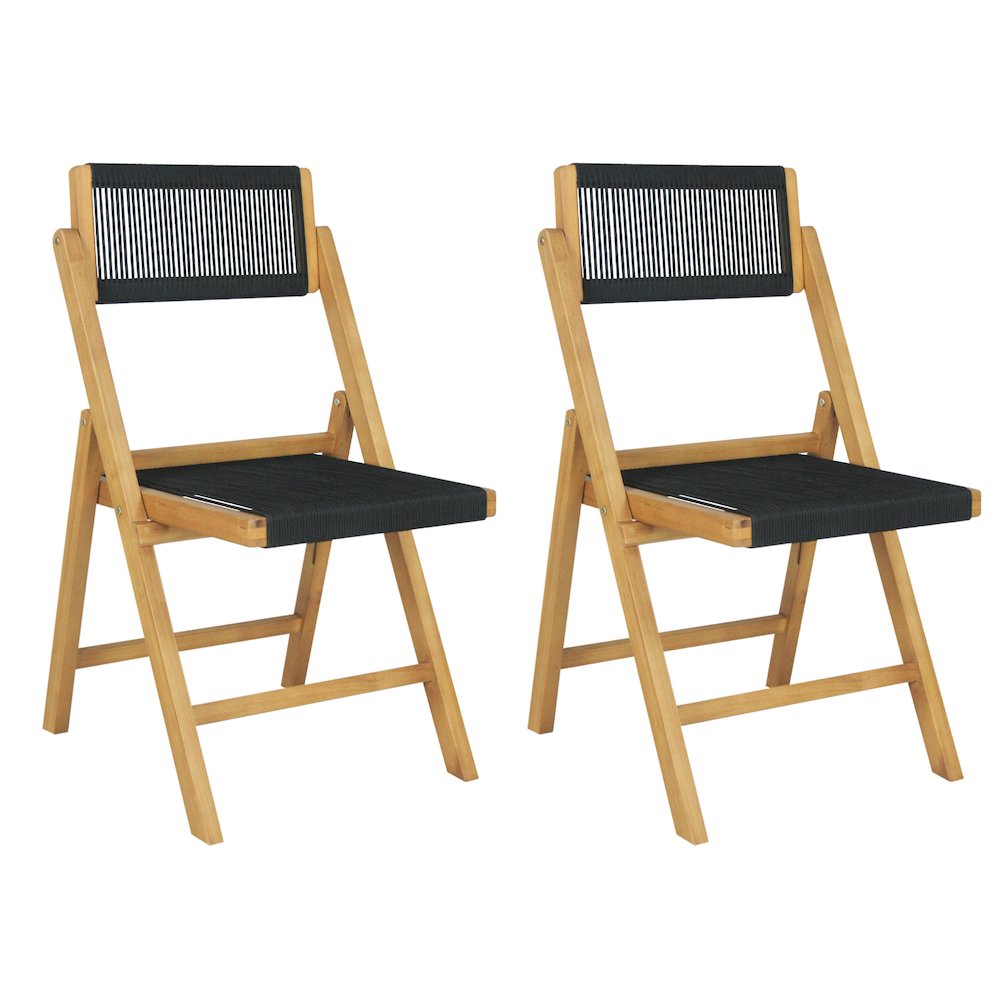 Olivier Bohemian Natural Solid Teak Wood and Black Woven Rope Armless Folding