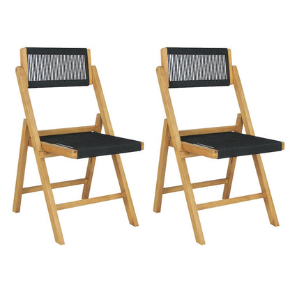 Olivier Bohemian Natural Solid Teak Wood and Black Woven Rope Armless Folding