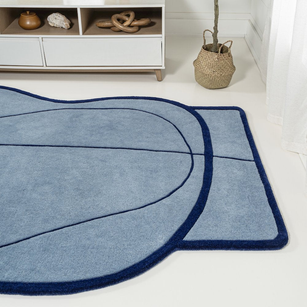 Whimsical Modern Border Geometric Handwoven Wool Area Rug