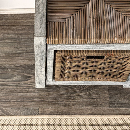 Rustic 2-Drawer Wicker Storage Bench