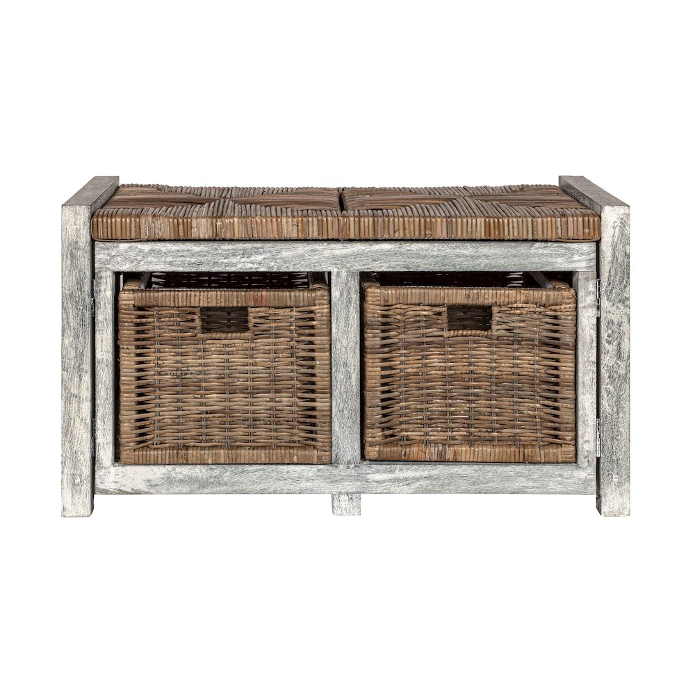 Rustic 2-Drawer Wicker Storage Bench