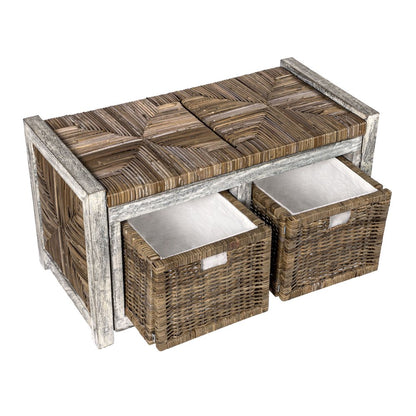Rustic 2-Drawer Wicker Storage Bench