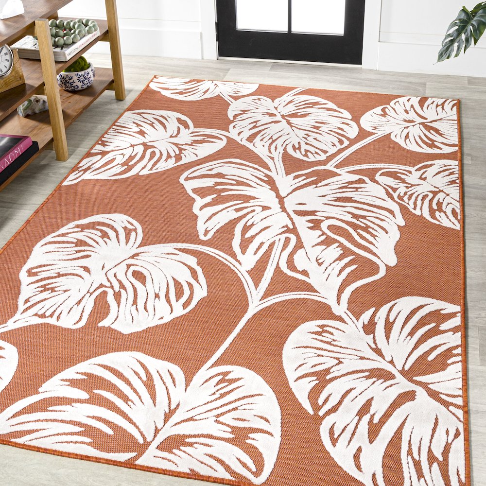 Tobago High-Low Two Tone Monstera Leaf Area Rug