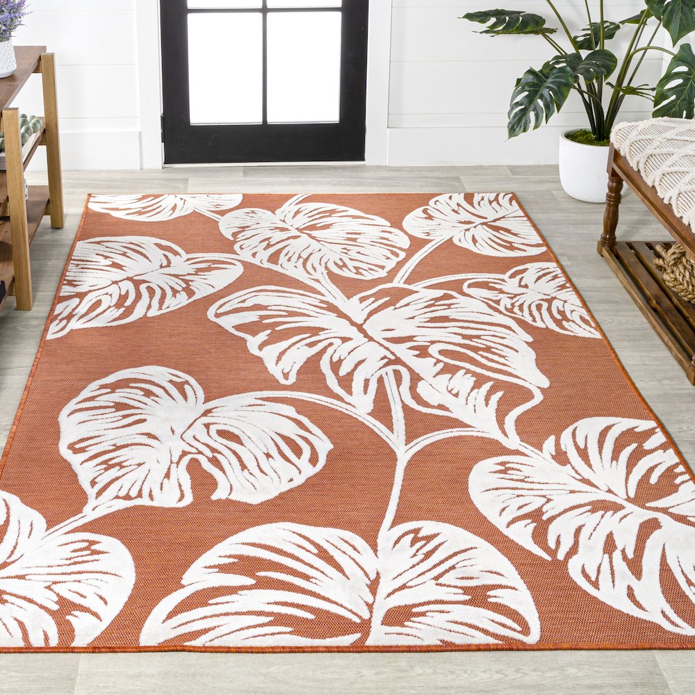 Tobago High-Low Two Tone Monstera Leaf Area Rug