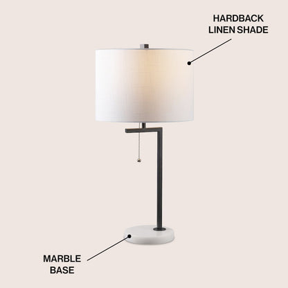 Alyssa 24.5" Metal/Marble LED Table Lamp, Black
