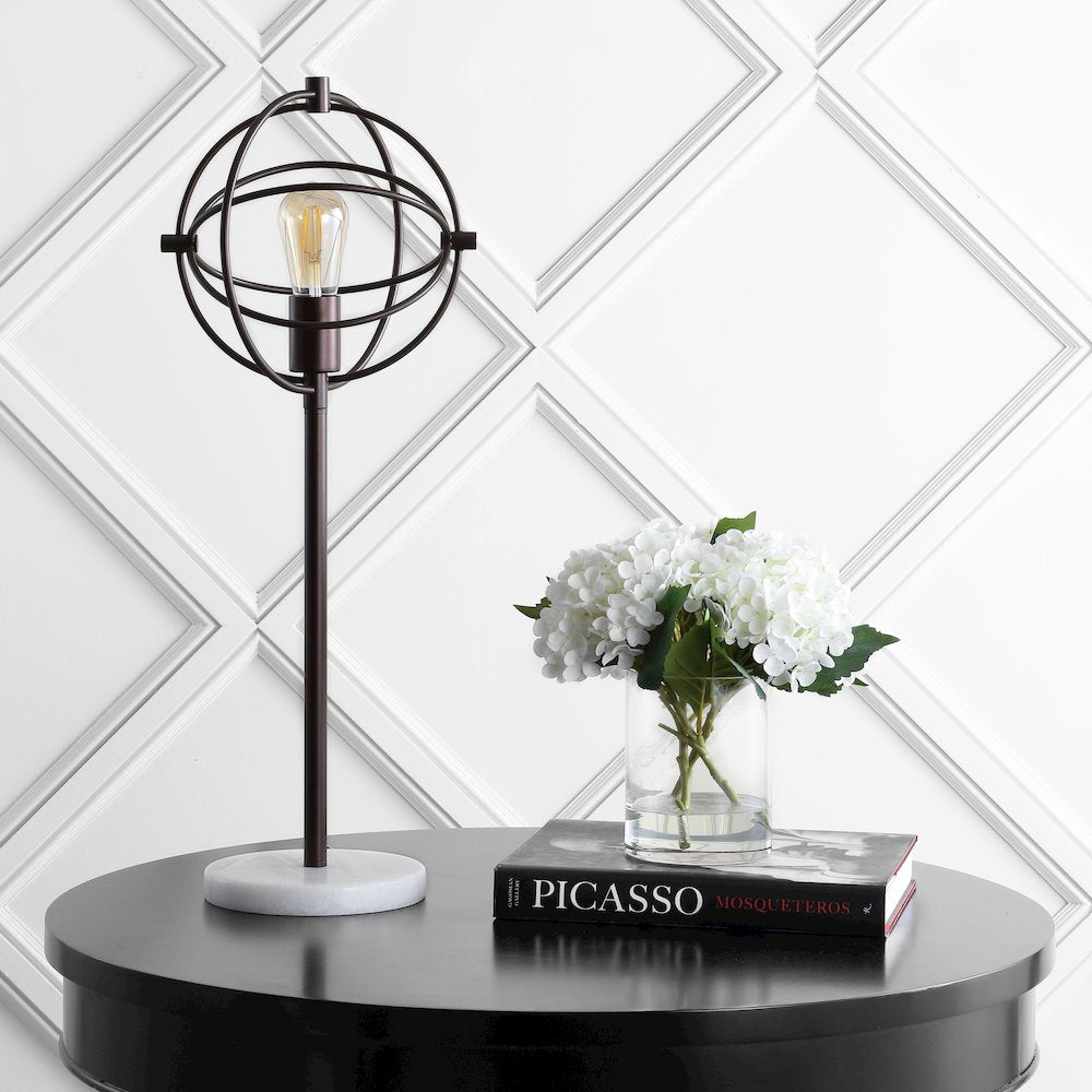 Atomic Caged Edison Bulb Metal/Marble Modern Led Table Lamp