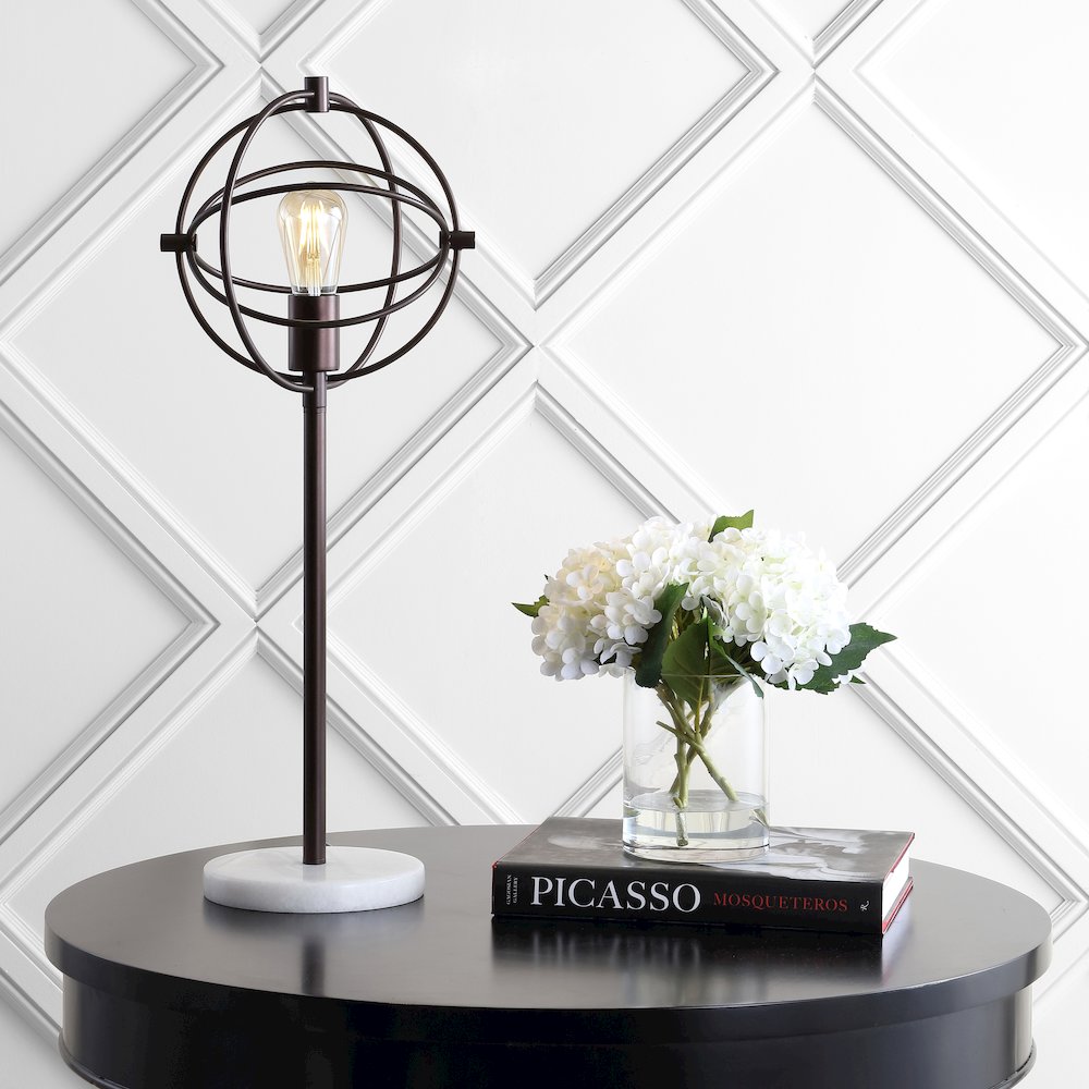 Atomic Caged Edison Bulb Metal/Marble Modern Led Table Lamp
