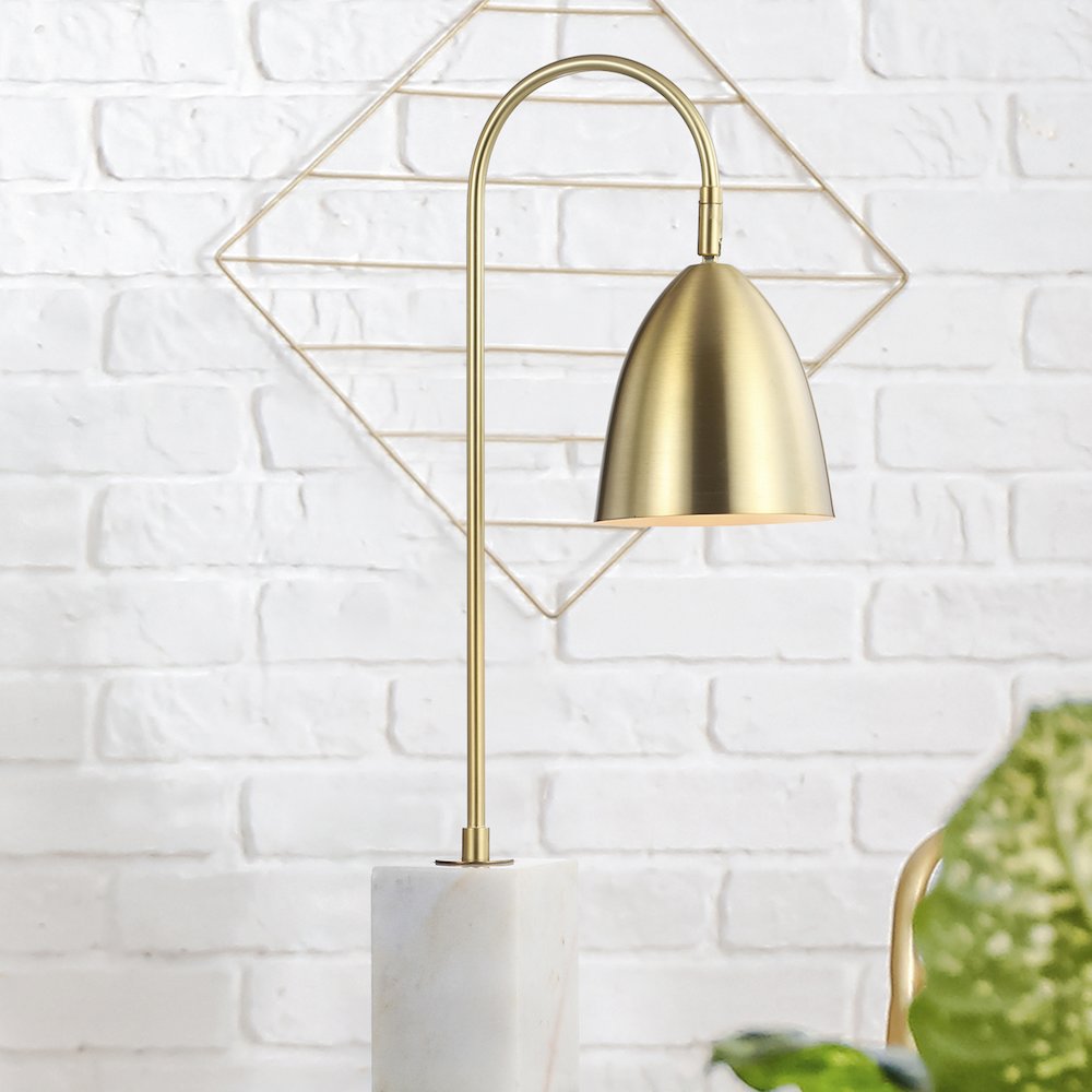 Ana Gold Arched Metal With Marble Base Led Table Lamp