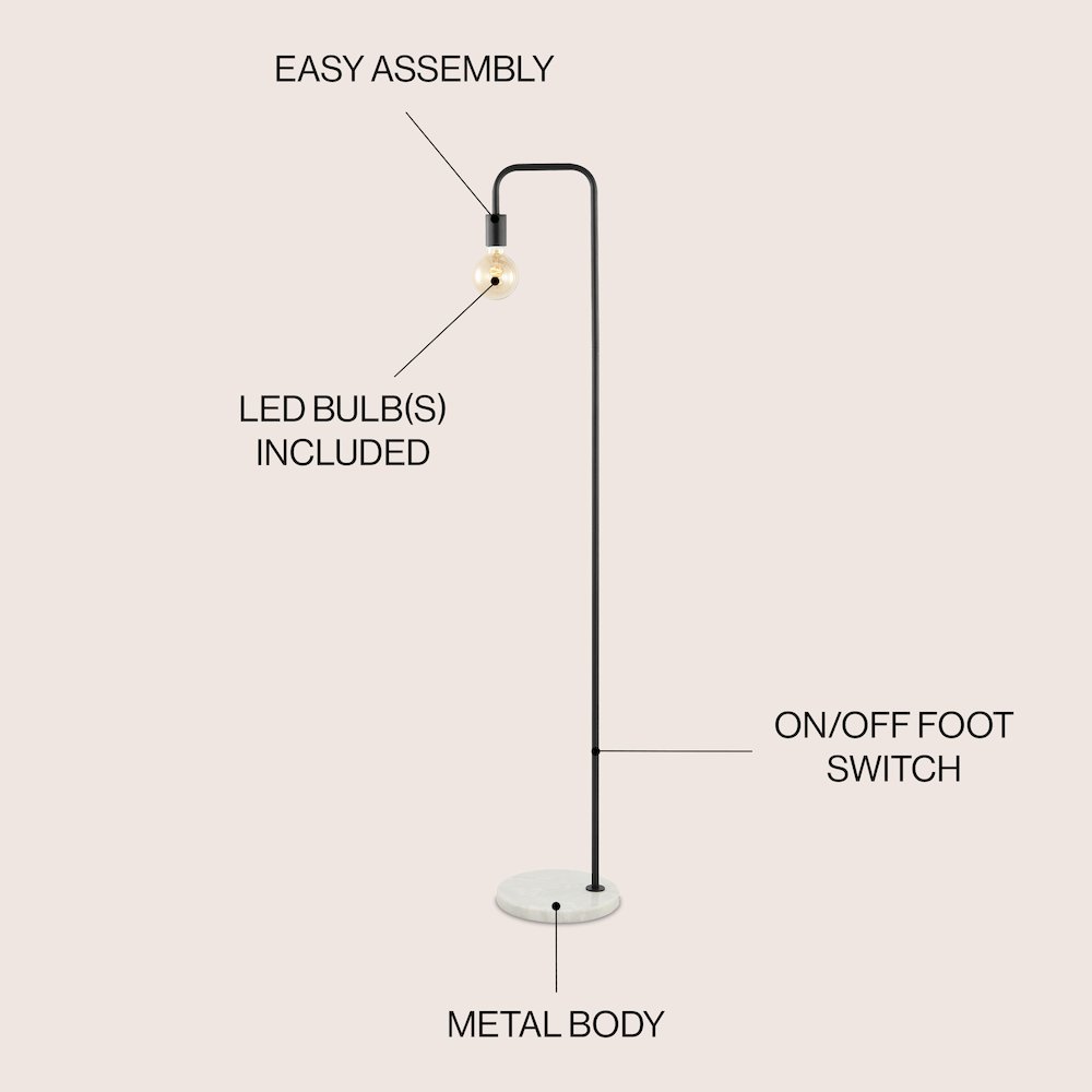 Vega Minimalist Edison Metal/Marble Led Floor Lamp