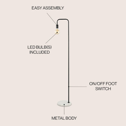 Vega Minimalist Edison Metal/Marble Led Floor Lamp