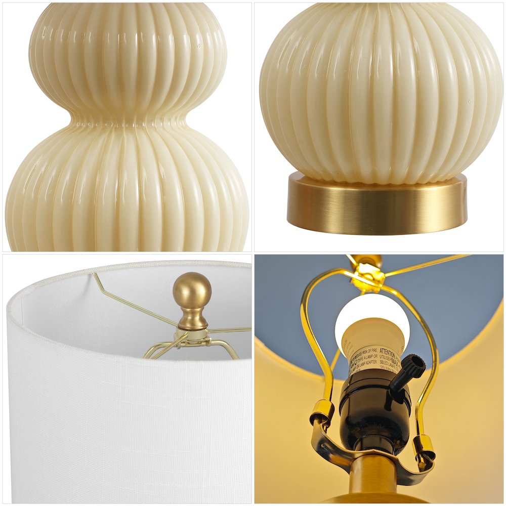 20" Contemporary Transitional Metal/Glass Ribbed Gourd LED Table Lamp, Ivory