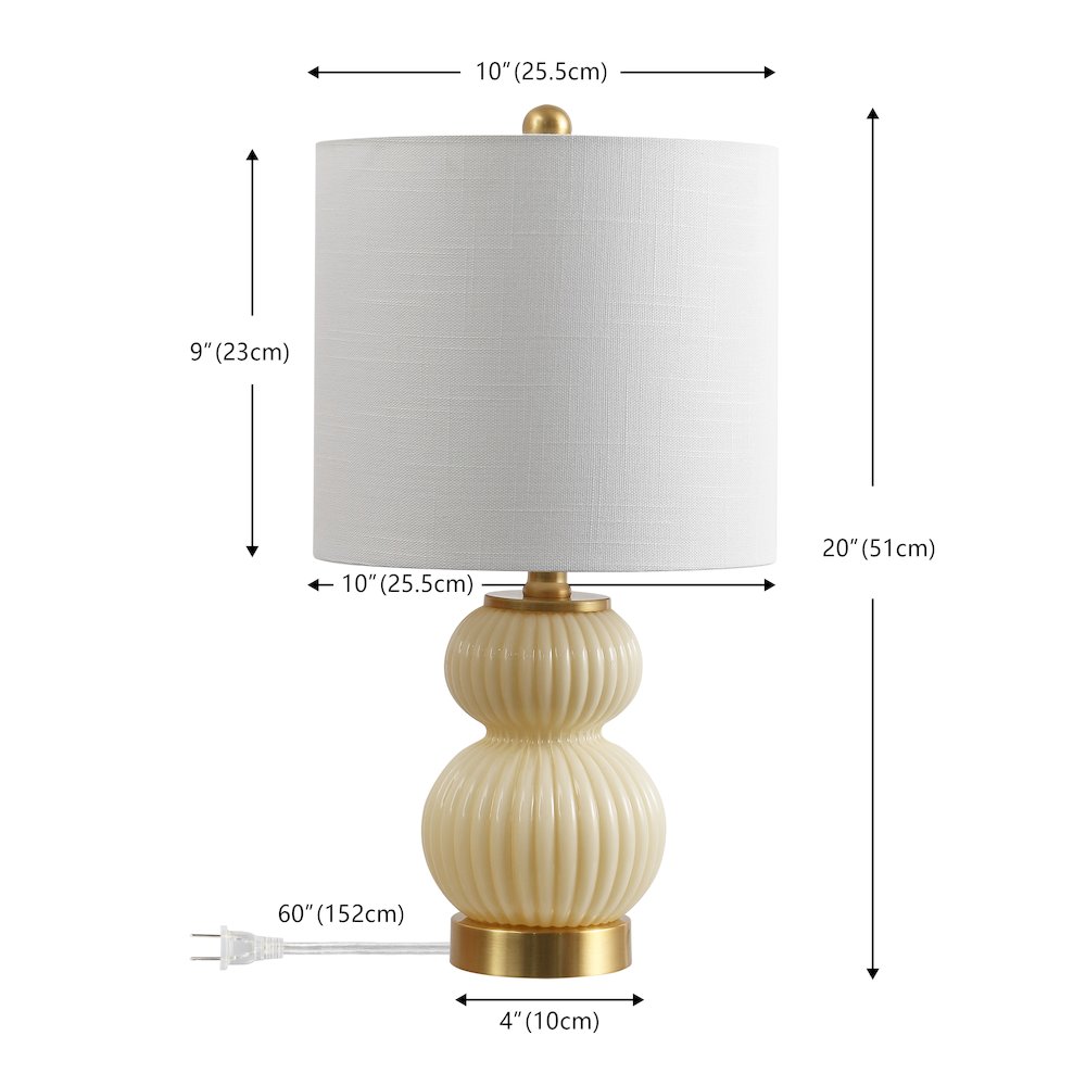 20" Contemporary Transitional Metal/Glass Ribbed Gourd LED Table Lamp, Ivory