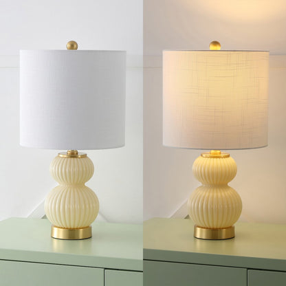 20" Contemporary Transitional Metal/Glass Ribbed Gourd LED Table Lamp, Ivory