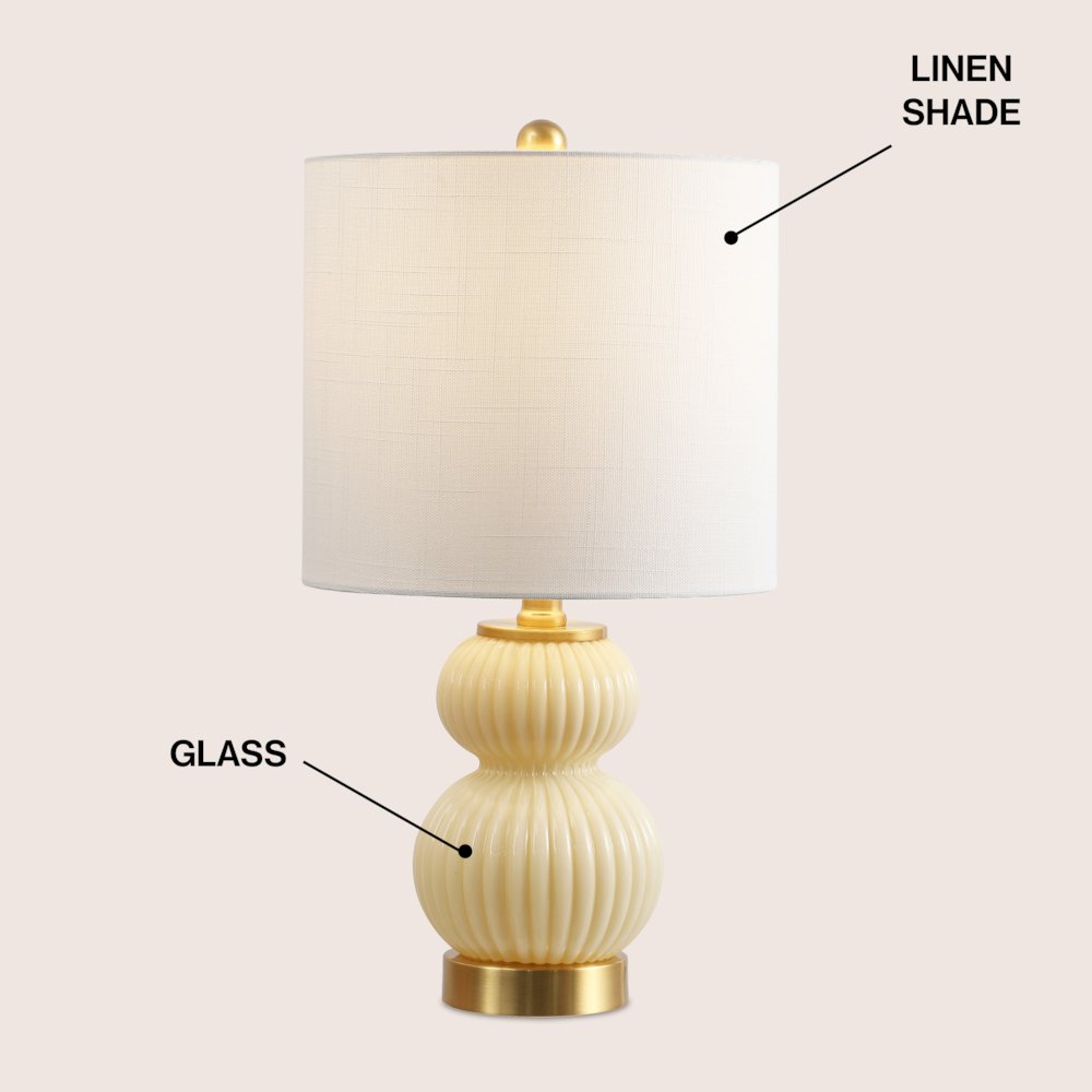 20" Contemporary Transitional Metal/Glass Ribbed Gourd LED Table Lamp, Ivory