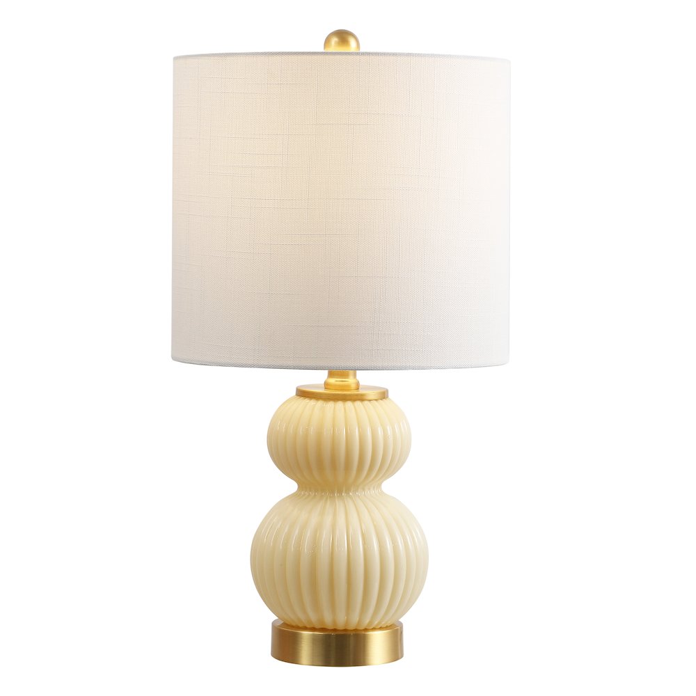 20" Contemporary Transitional Metal/Glass Ribbed Gourd LED Table Lamp, Ivory