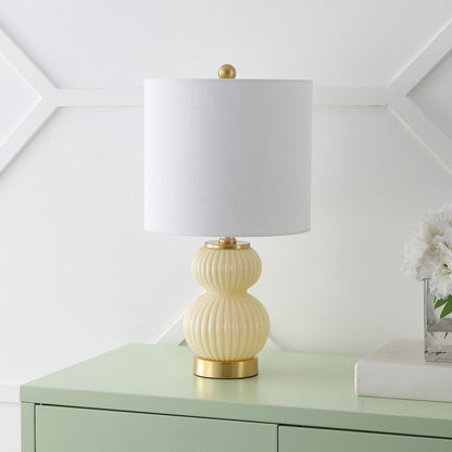 20" Contemporary Transitional Metal/Glass Ribbed Gourd LED Table Lamp, Ivory