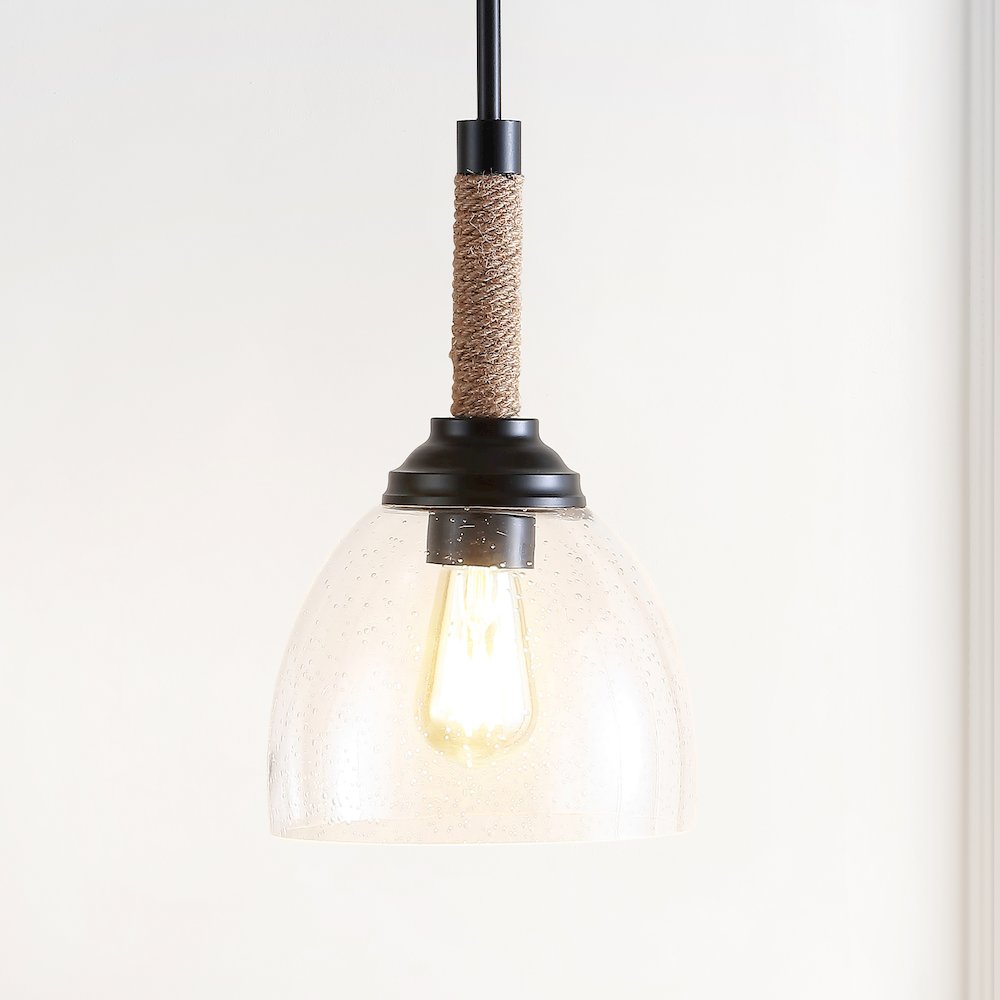 Alys Adjustable Rope Wrap Modern Rustic Iron/Glass Led Pendant