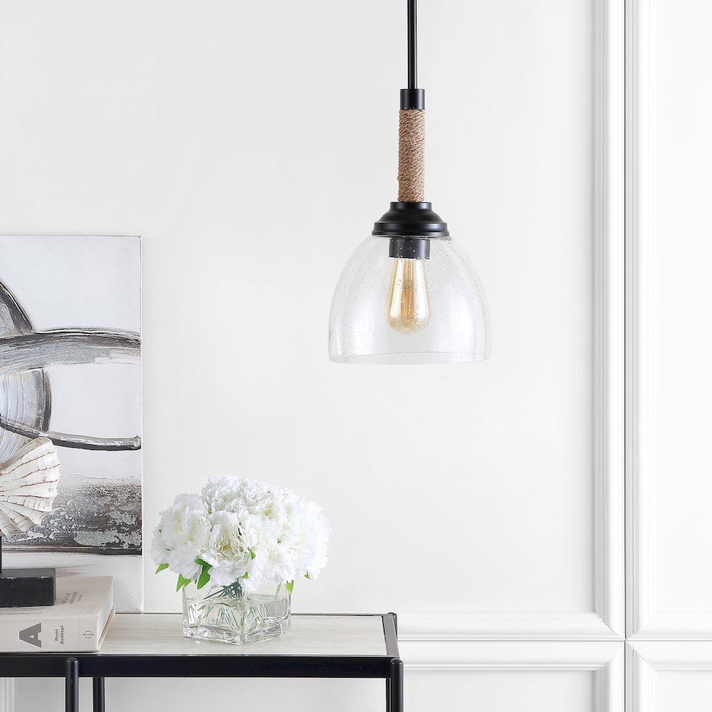 Alys Adjustable Rope Wrap Modern Rustic Iron/Glass Led Pendant