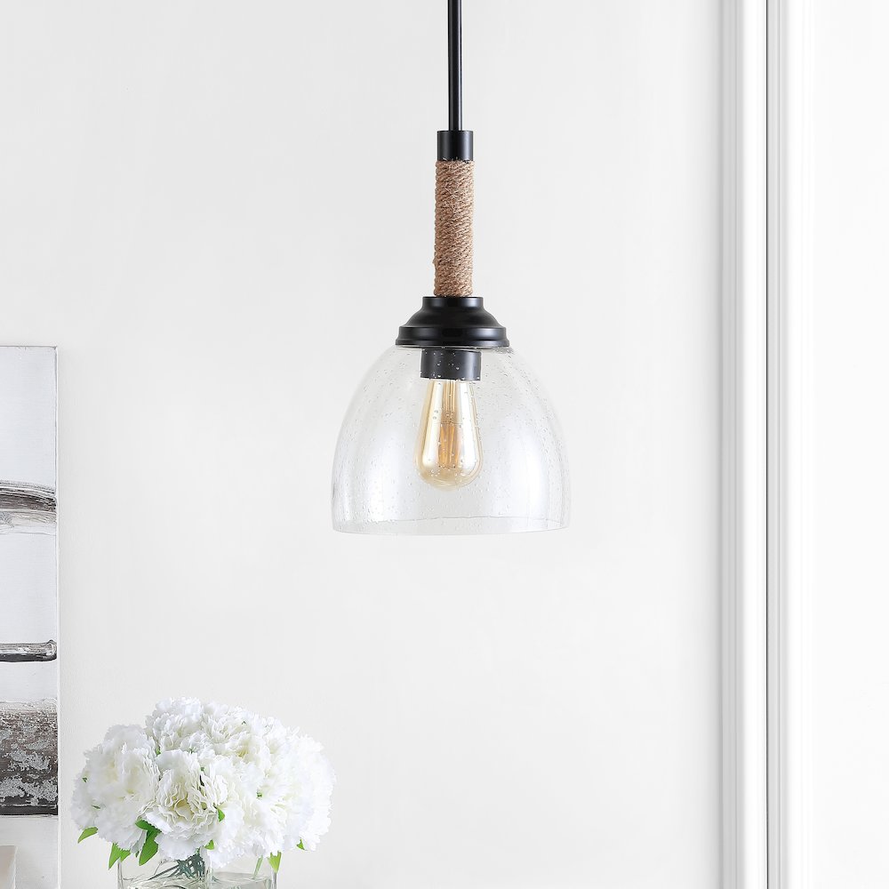 Alys Adjustable Rope Wrap Modern Rustic Iron/Glass Led Pendant