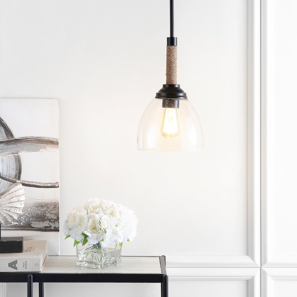 Alys Adjustable Rope Wrap Modern Rustic Iron/Glass Led Pendant