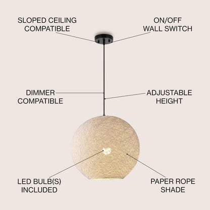 Lacey 1-Light Bohemian Minimalist Iron/Rope Woven Globe Led Pendant