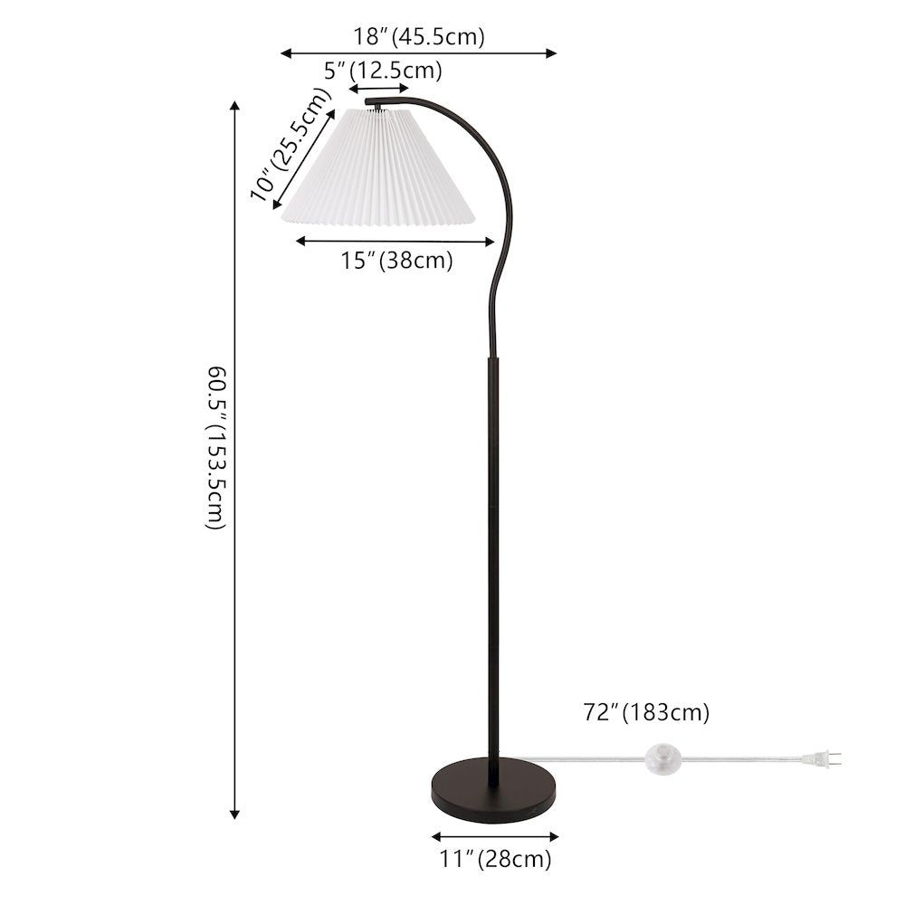 Devon Metal Arc LED Floor Lamp with Pleated Shade
