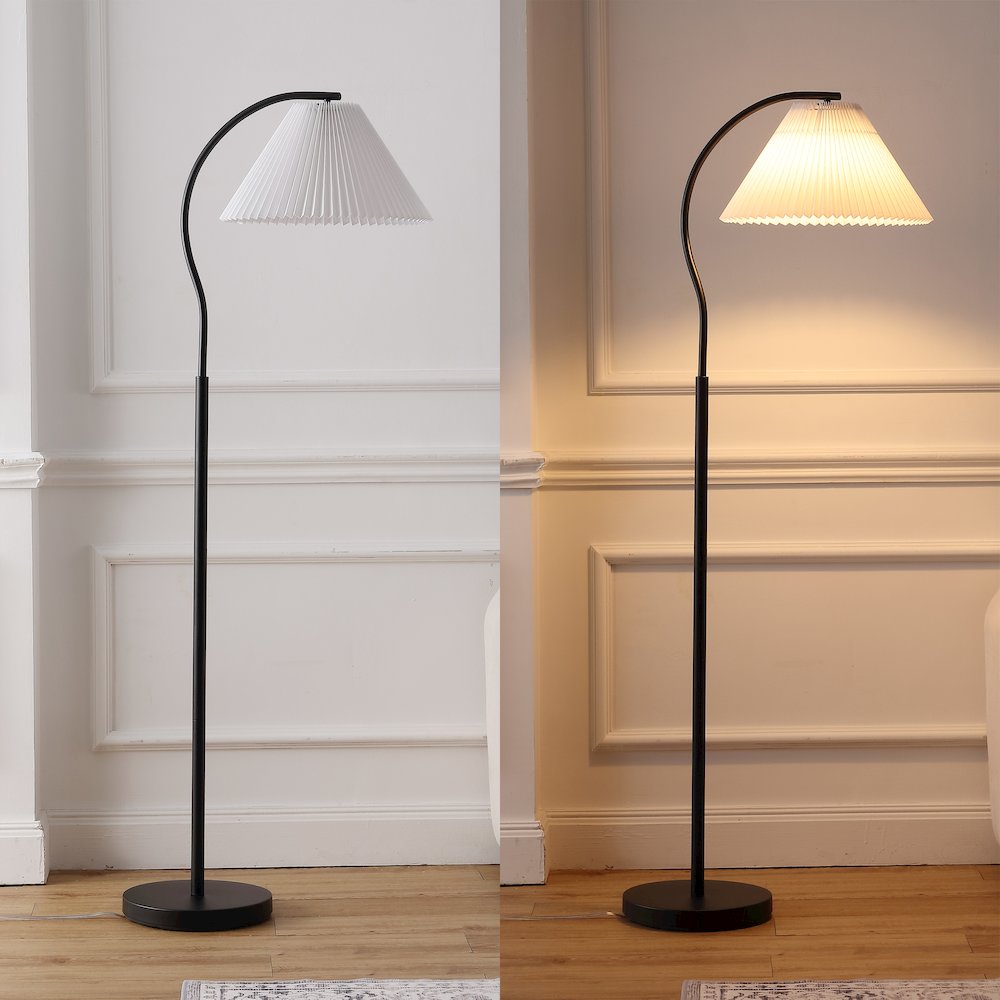 Devon Metal Arc LED Floor Lamp with Pleated Shade