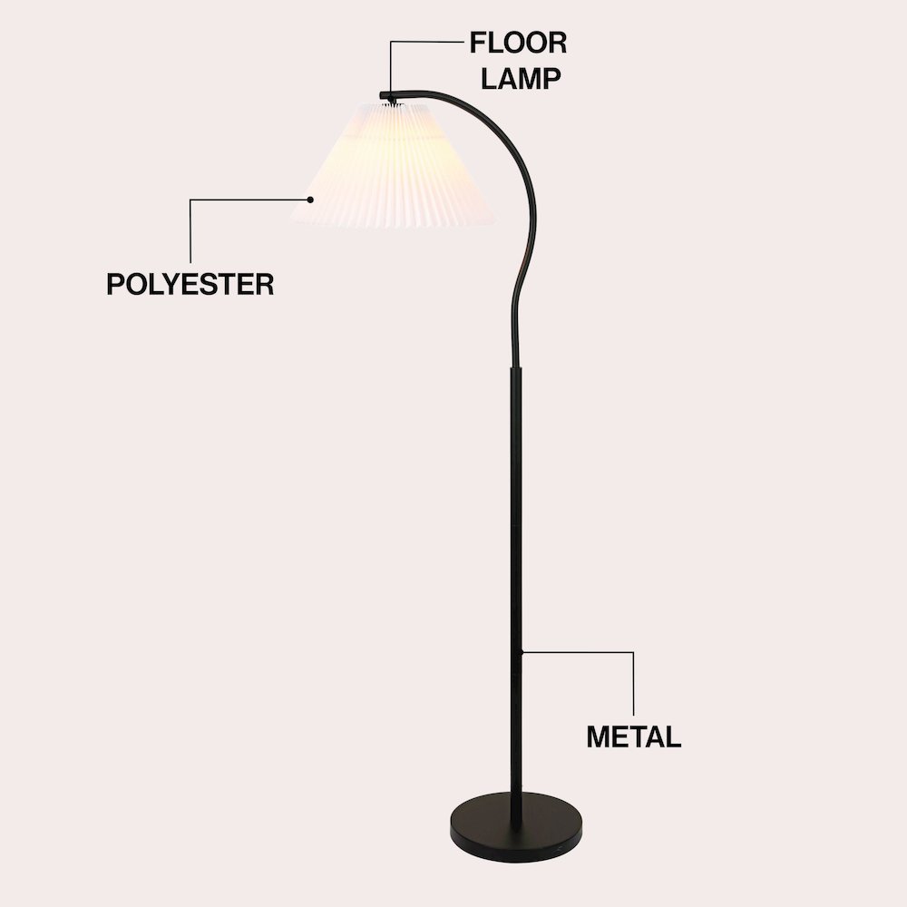 Devon Metal Arc LED Floor Lamp with Pleated Shade