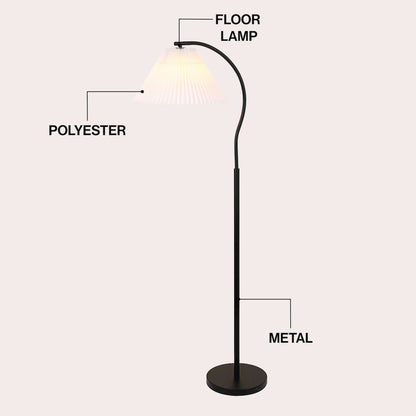 Devon Metal Arc LED Floor Lamp with Pleated Shade