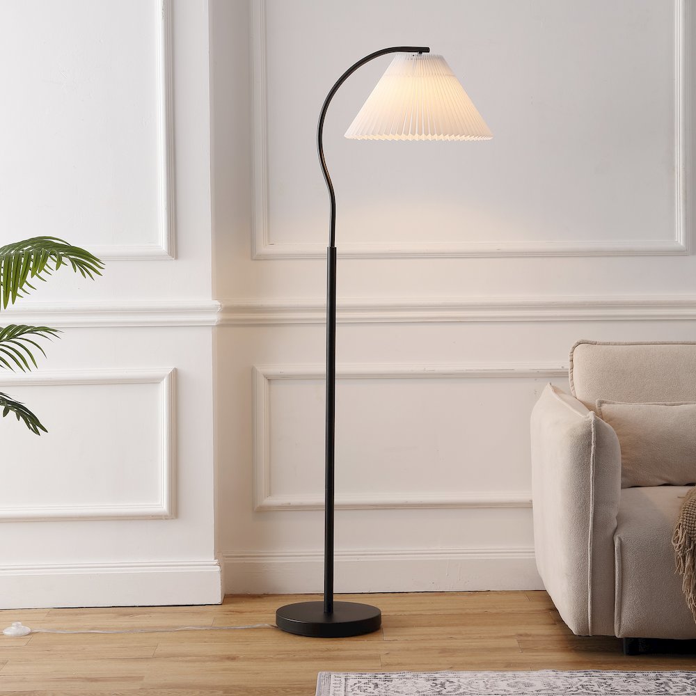 Devon Metal Arc LED Floor Lamp with Pleated Shade