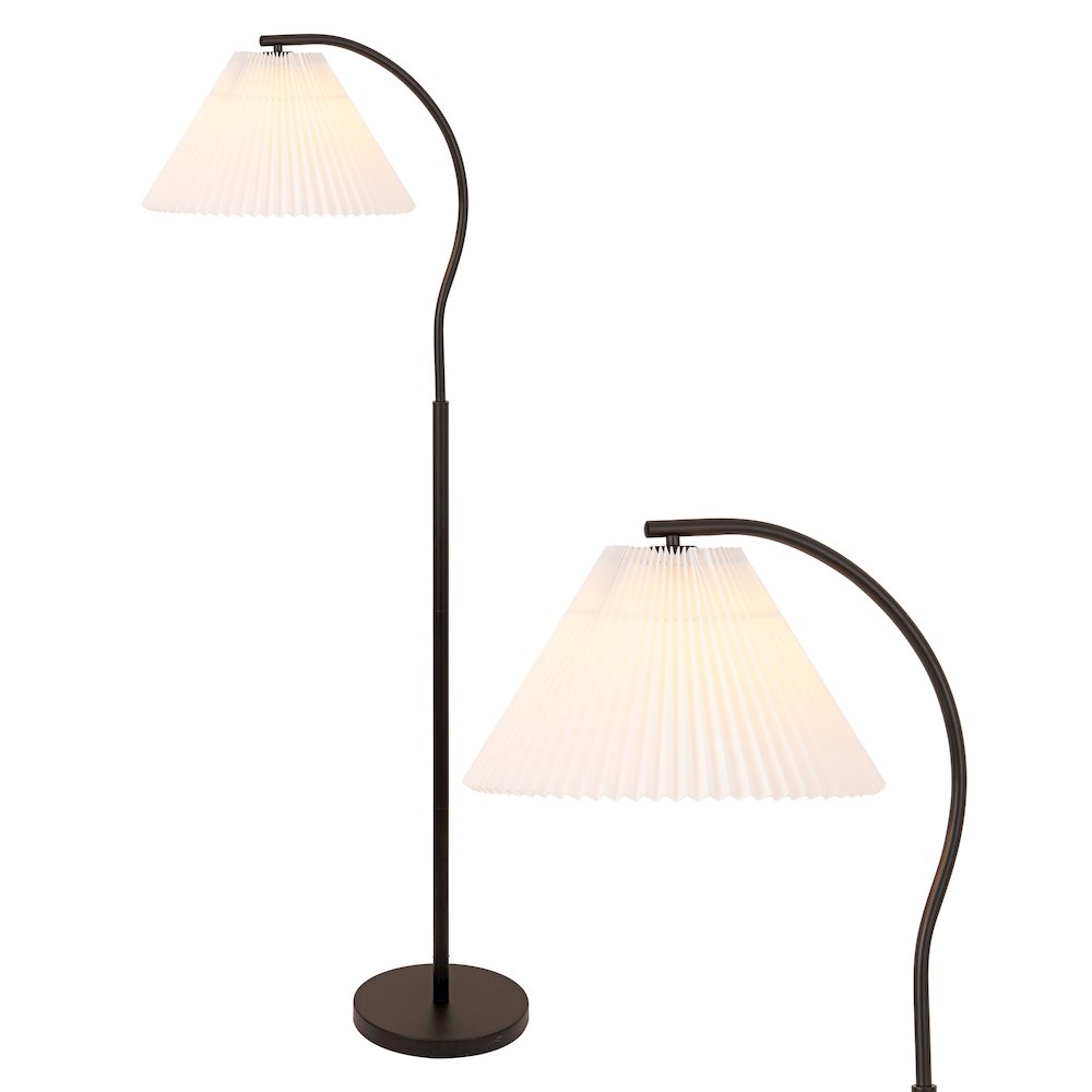 Devon Metal Arc LED Floor Lamp with Pleated Shade