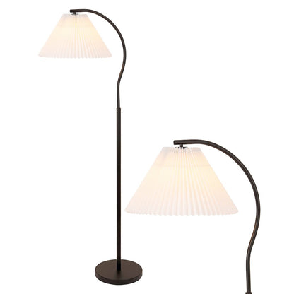 Devon Metal Arc LED Floor Lamp with Pleated Shade