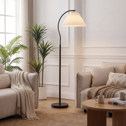 Devon Metal Arc LED Floor Lamp with Pleated Shade
