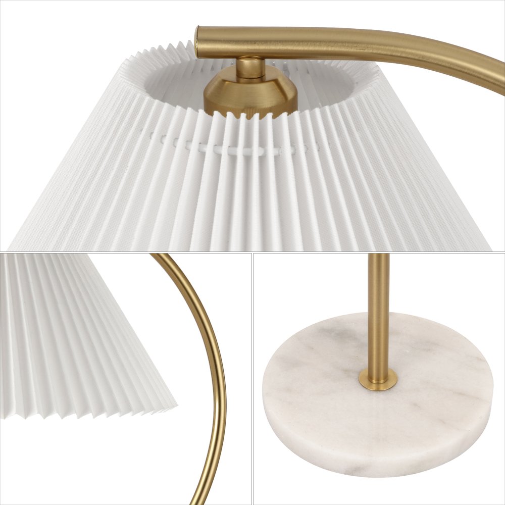 Devon Metal Arc LED Floor Lamp with Pleated Shade, Marble Base