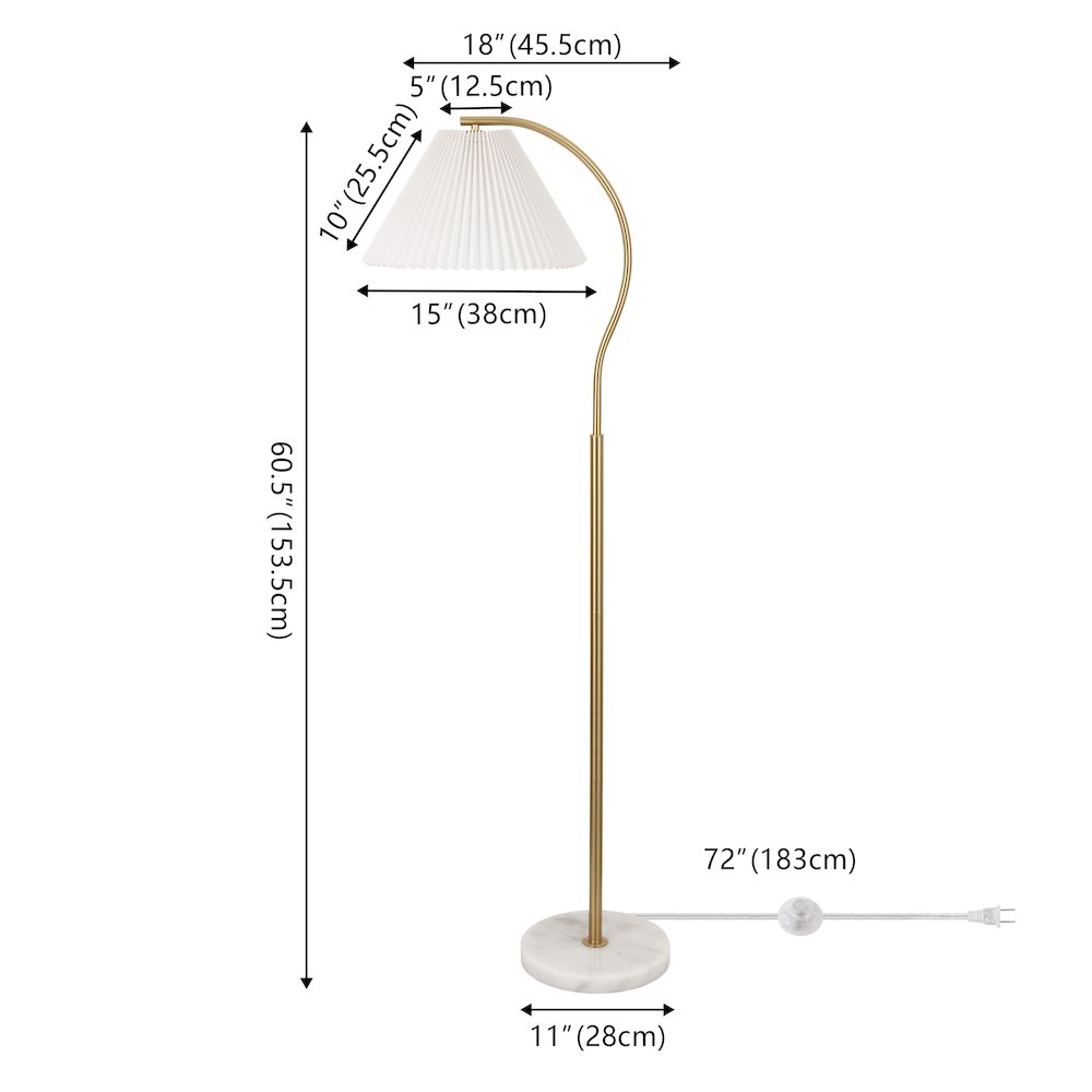 Devon Metal Arc LED Floor Lamp with Pleated Shade, Marble Base