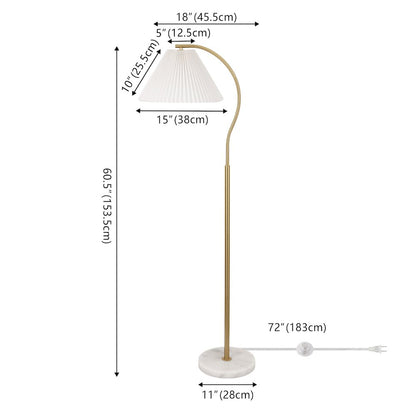 Devon Metal Arc LED Floor Lamp with Pleated Shade, Marble Base