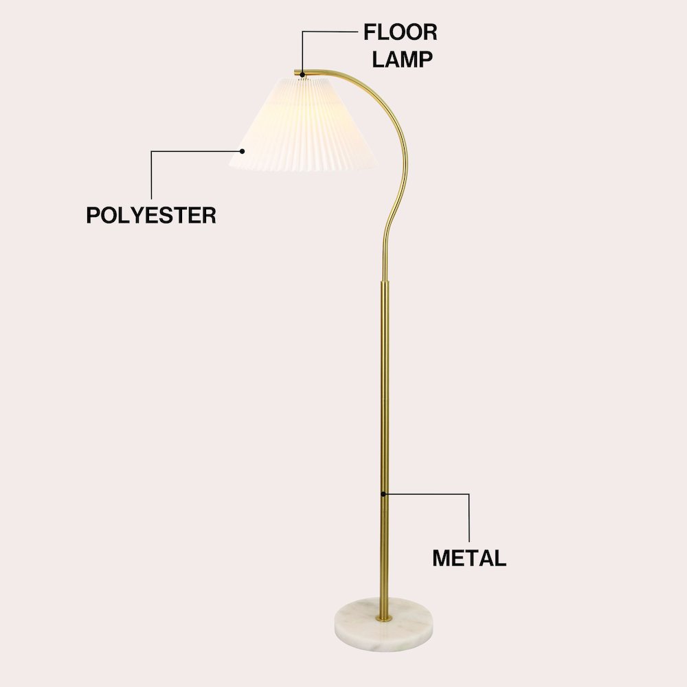 Devon Metal Arc LED Floor Lamp with Pleated Shade, Marble Base