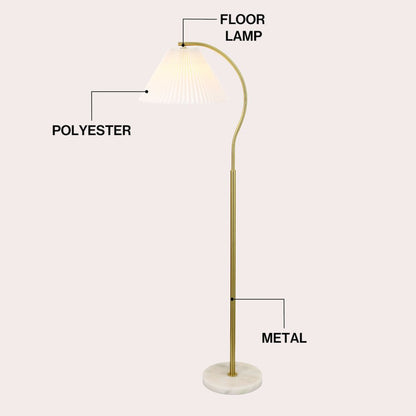 Devon Metal Arc LED Floor Lamp with Pleated Shade, Marble Base