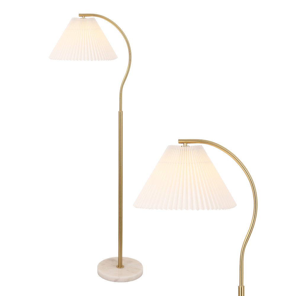 Devon Metal Arc LED Floor Lamp with Pleated Shade, Marble Base