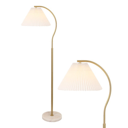 Devon Metal Arc LED Floor Lamp with Pleated Shade, Marble Base