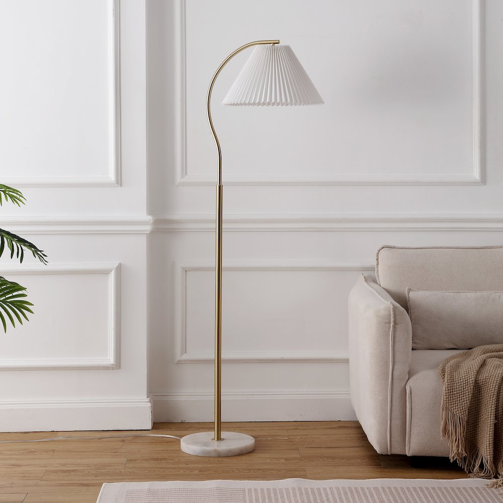 Devon Metal Arc LED Floor Lamp with Pleated Shade, Marble Base